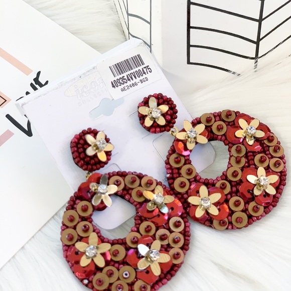 Cut Out Round Sequin Floral Bead Earrings - Picture 5 of 5